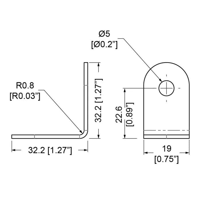 L-Winkel 32,2 mm x 19 mm, 2-Loch Ø 5 mm, Schwarz 2