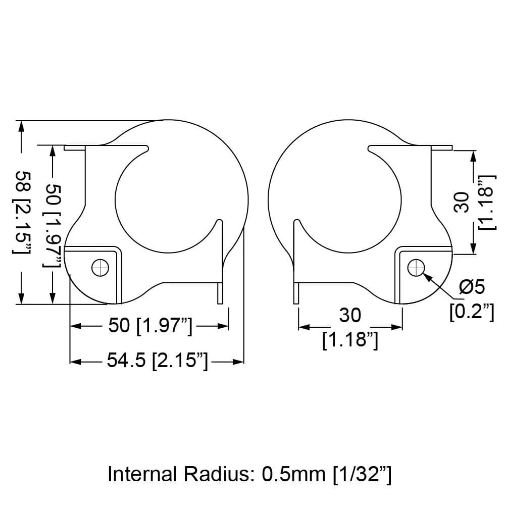 Kugelecke, groß, mit 30 mm Versatz und 0,5 mm Radius 2