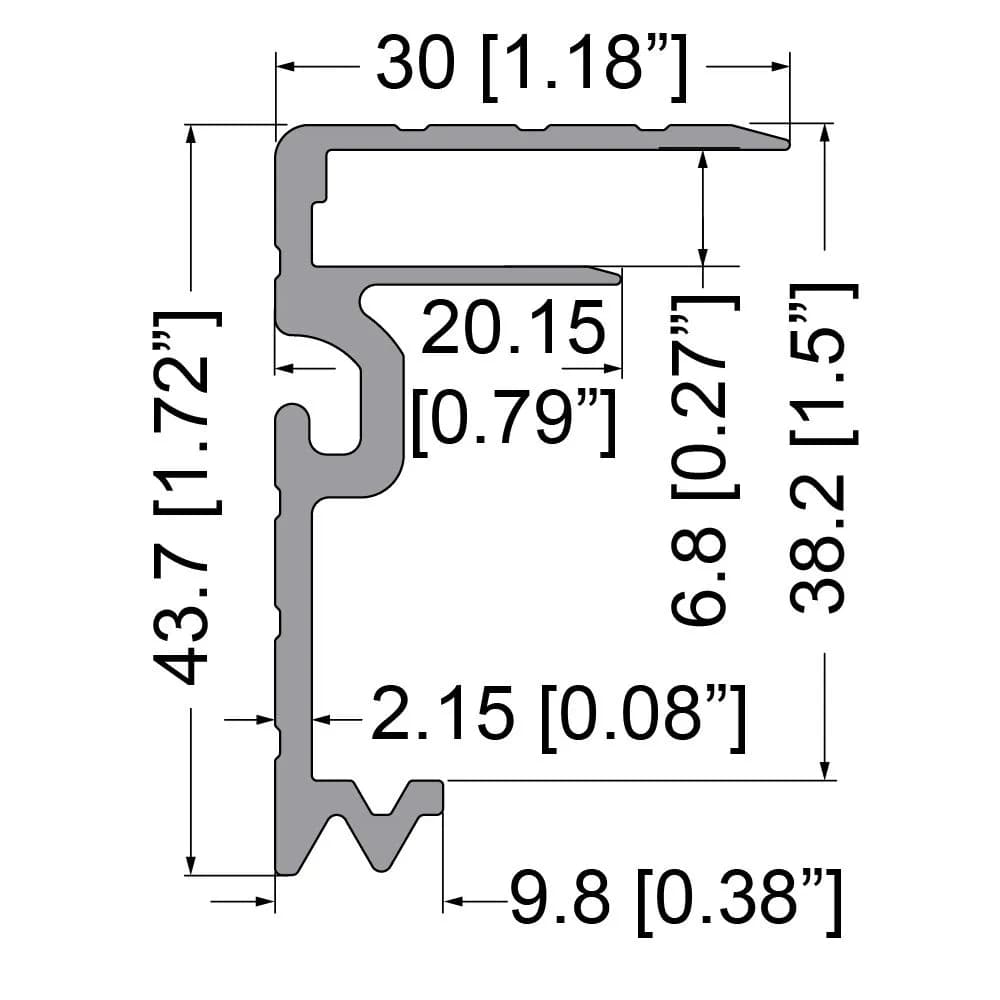 Rahmenprofil 6,8 mm, 43 mm x 30 mm, Einhaknut, zu EG-0300, L= 4000 mm 2
