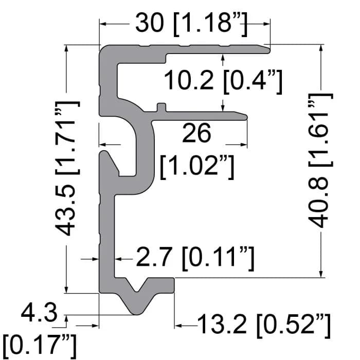 Rahmenprofil 10,2 mm, 43 mm x 30 mm, Einhaknut, zu EG-0520/2, L = 4000 mm 2