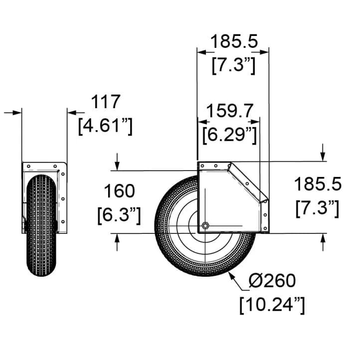 Eckrolle 260 mm, Luftbereifung, Einbau, Zink 2
